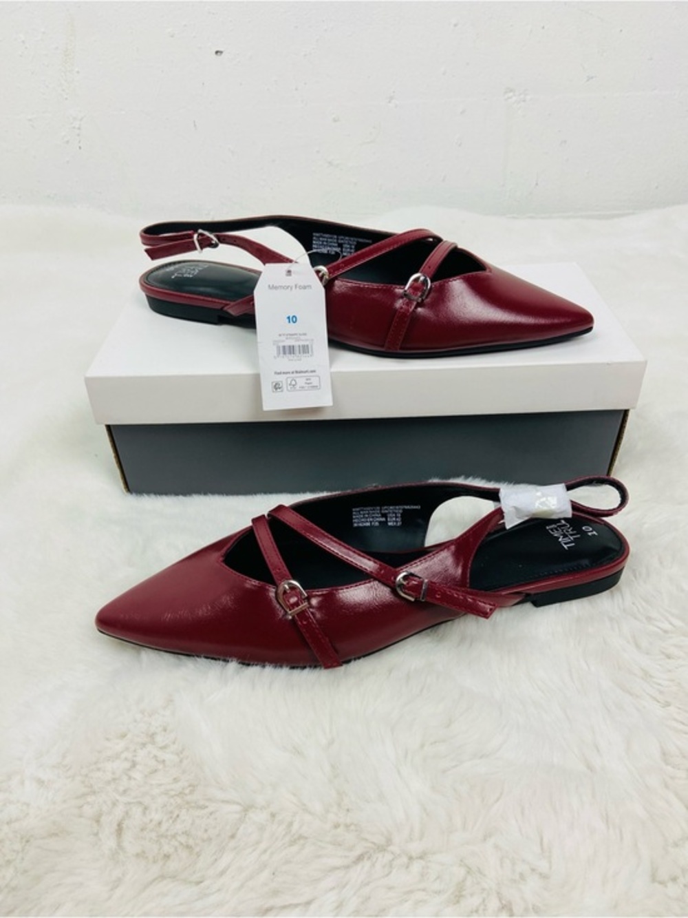 NWT time and tru burgundy faux leather Pointed Slingback strappy Flats SZ 10 & 9